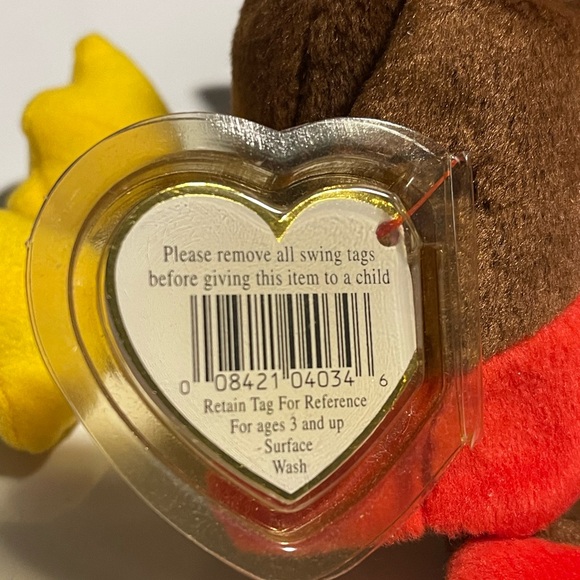 1996 ty GOBBLES Original BEANIE BABY Turkey with Errors PVC Pellets COLLECTIBLE - Picture 3 of 7